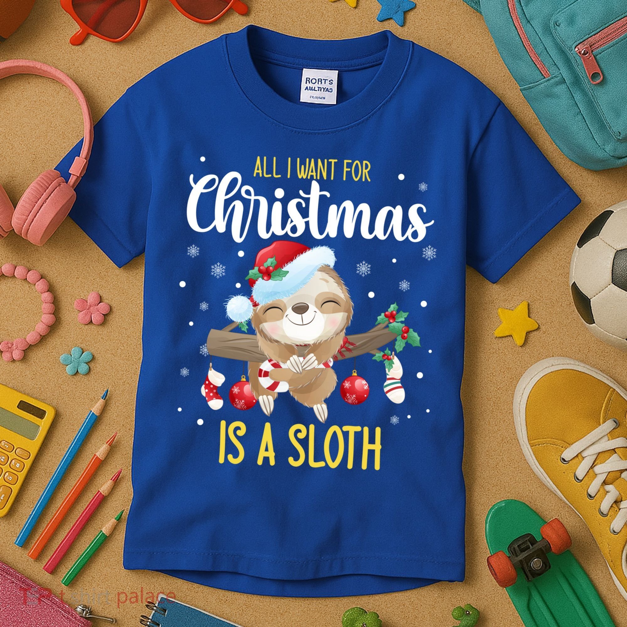 All I Want For Christmas Is A Sloth Funny Sleeping Sloth Gift Kids T-Shirt