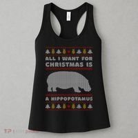All I Want For Christmas Is A Hippopotamus Cute Ugly Christmas Women's Tank Top thumb 3