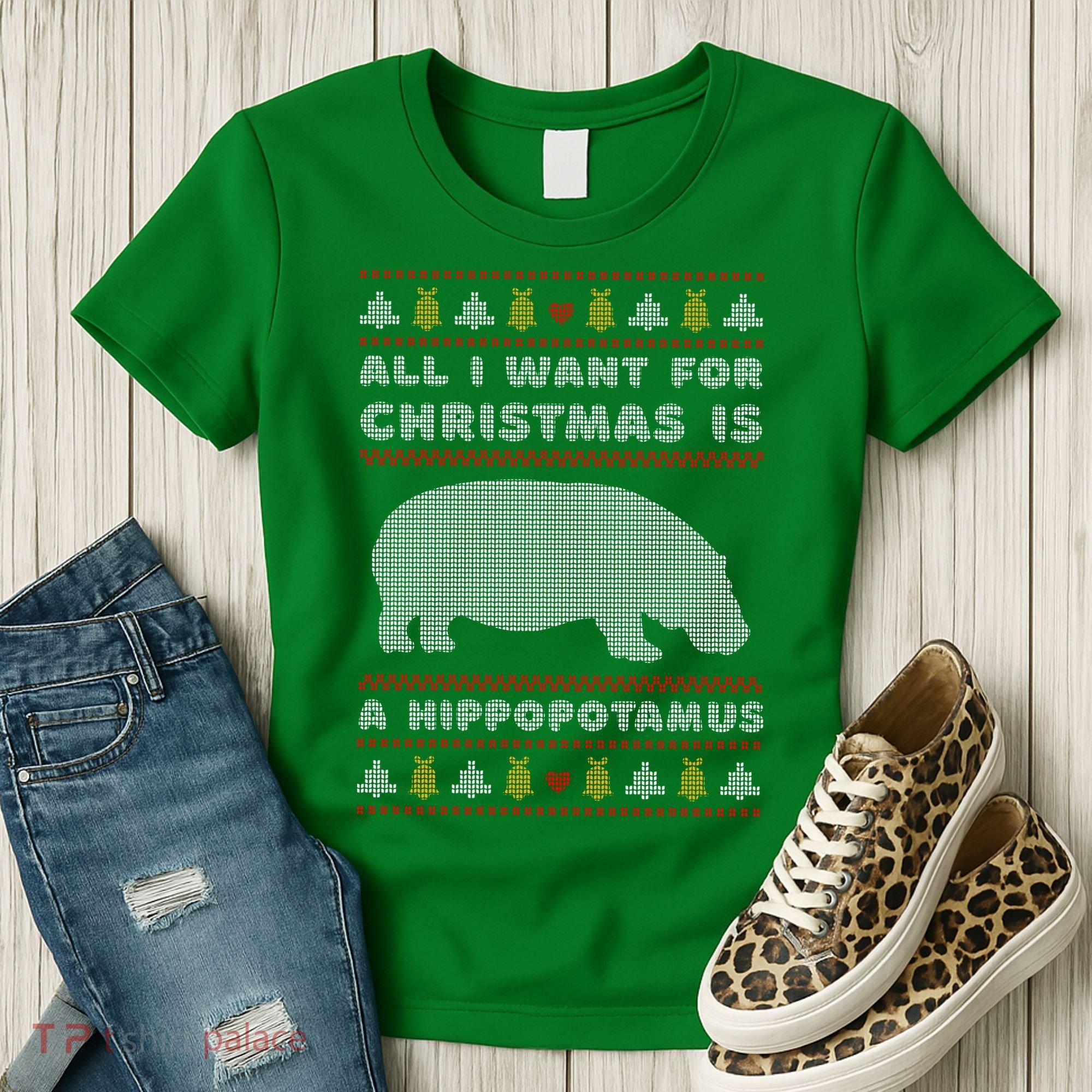 All I Want For Christmas Is A Hippopotamus Cute Ugly Christmas Women's T-Shirt