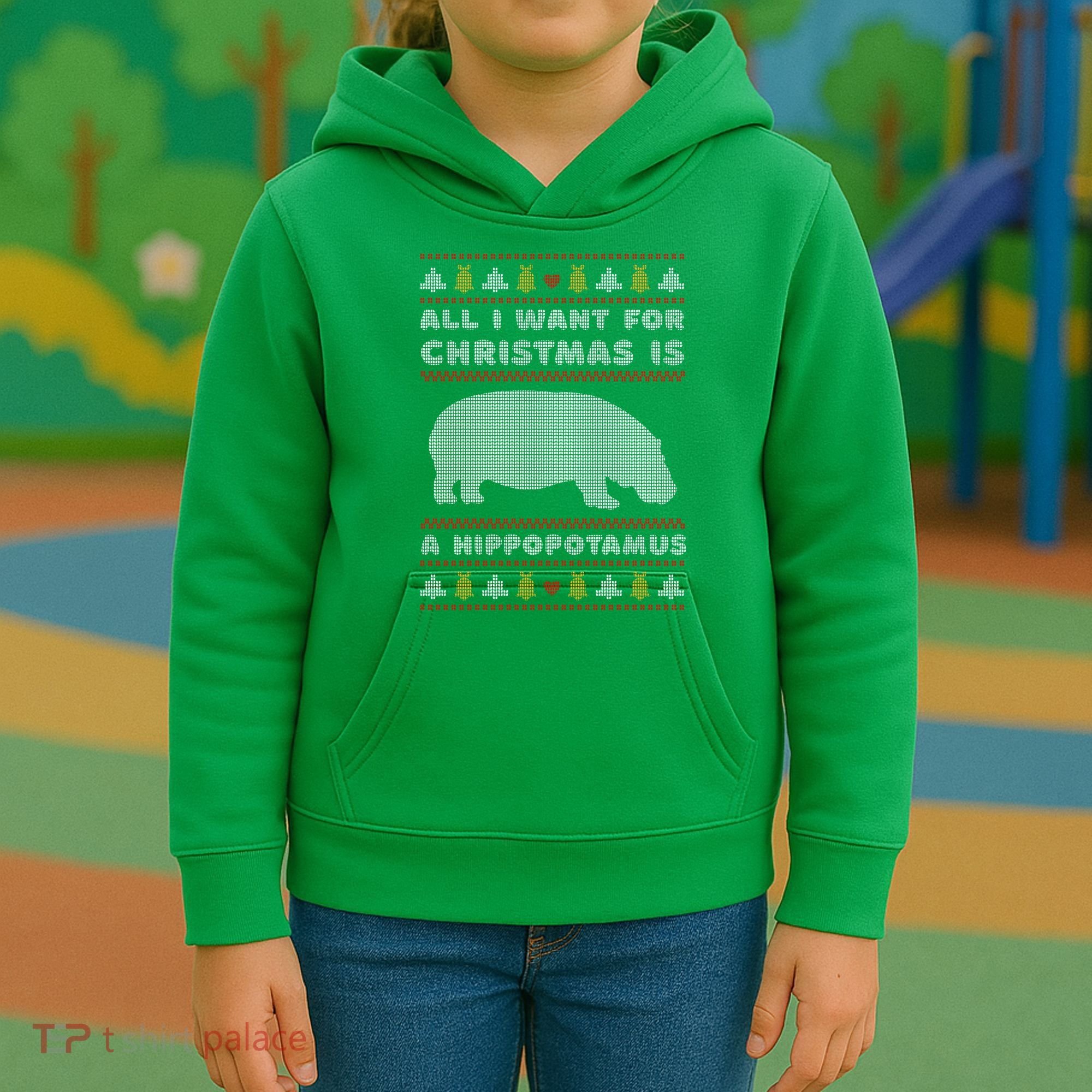 All I Want For Christmas Is A Hippopotamus Cute Ugly Christmas Kids Hoodie