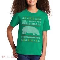 All I Want For Christmas Is A Hippopotamus Cute Ugly Christmas Kids T-Shirt thumb 2