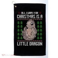 All I Want For Christmas Is A Dragon Ugly Xmas Sweater Gift Golf Towel thumb 0