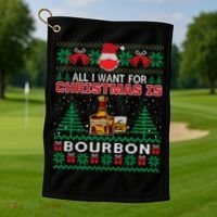 All I Want For Christmas Is Bourbon Funny Ugly Sweater Gift Great Gift Golf Towel thumb 1