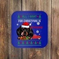 All I Want For Christmas Is Dachshund Ugly Christmas Sweater Funny Gift Coaster thumb 0