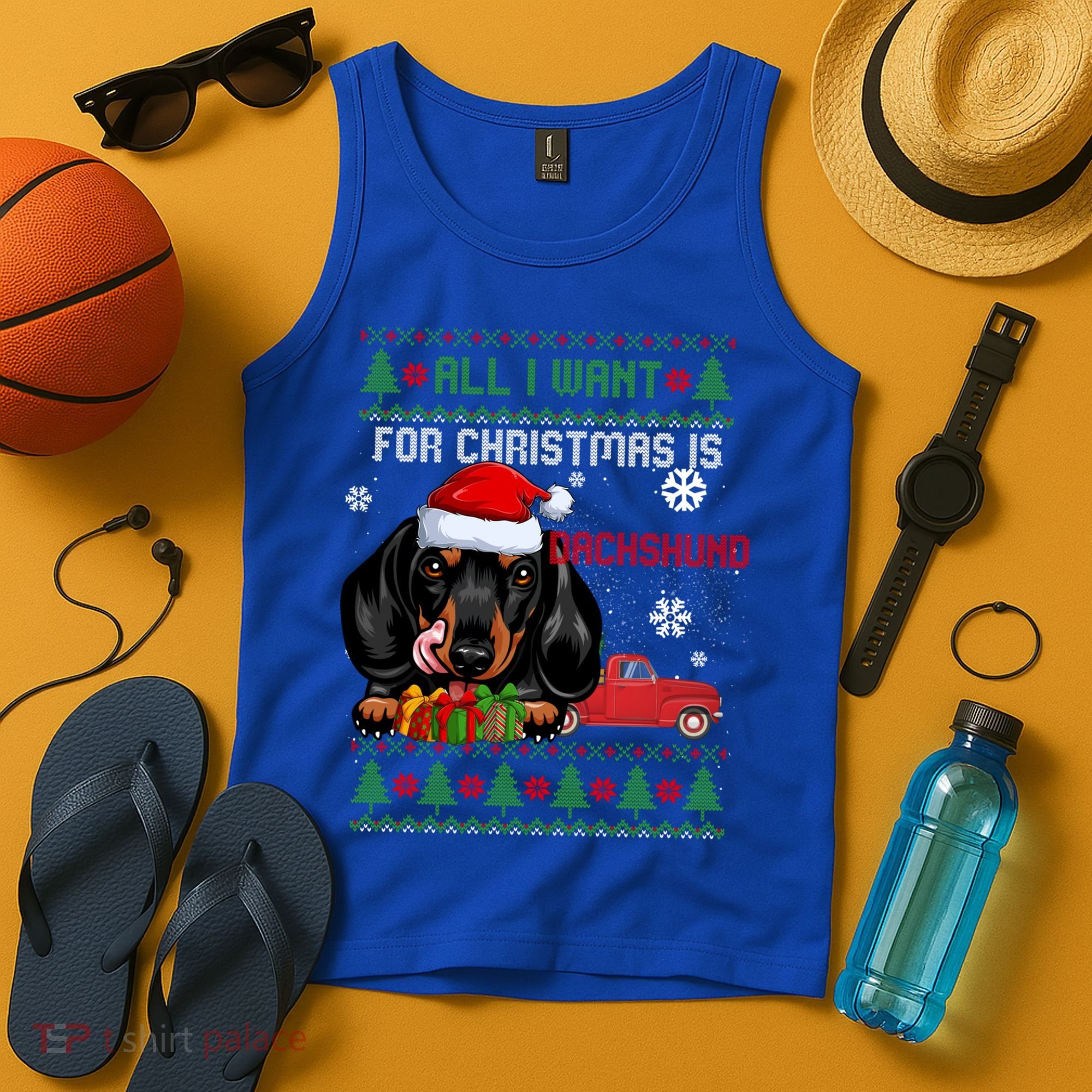 All I Want For Christmas Is Dachshund Ugly Christmas Sweater Funny Gift Tank Top