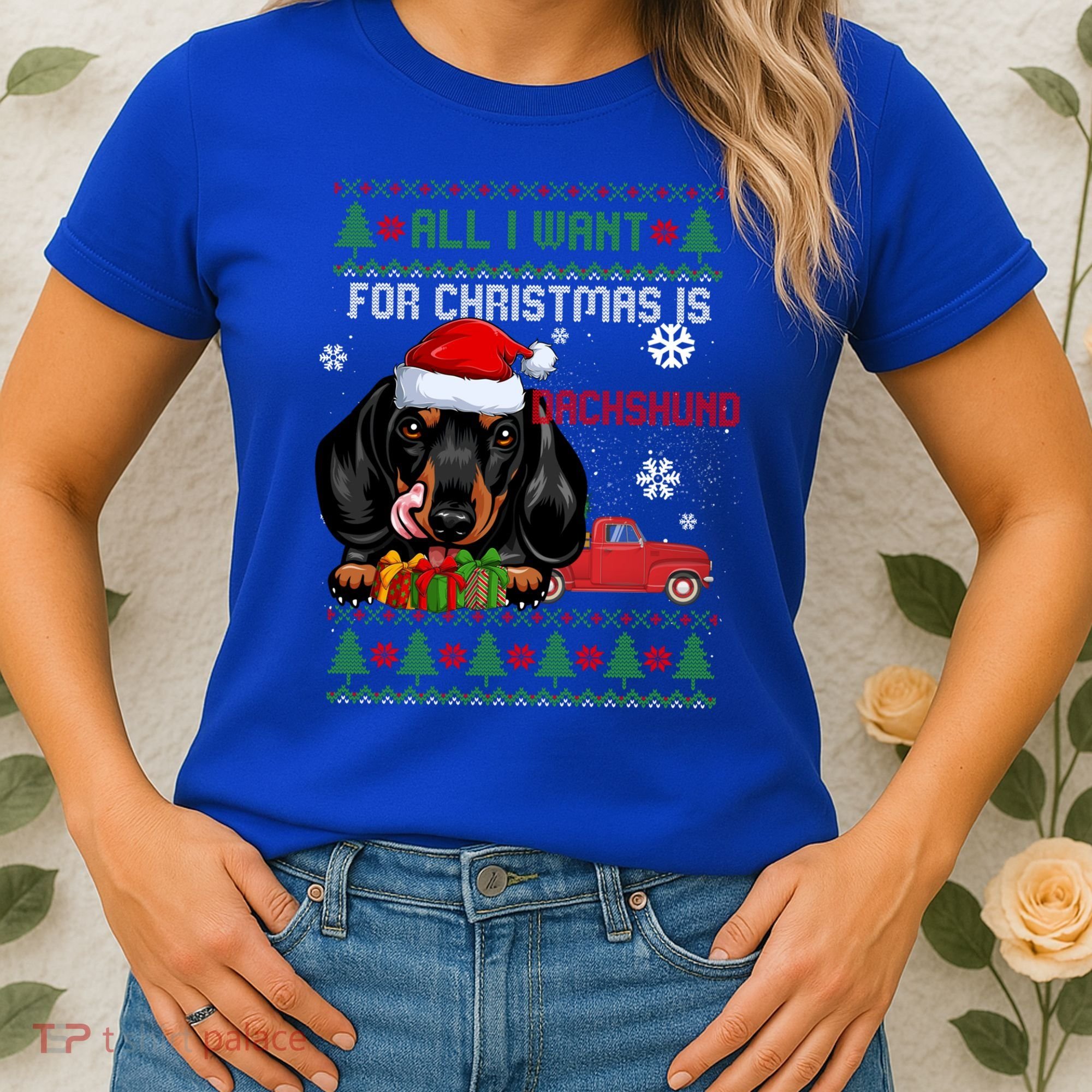 All I Want For Christmas Is Dachshund Ugly Christmas Sweater Funny Gift Women's T-Shirt