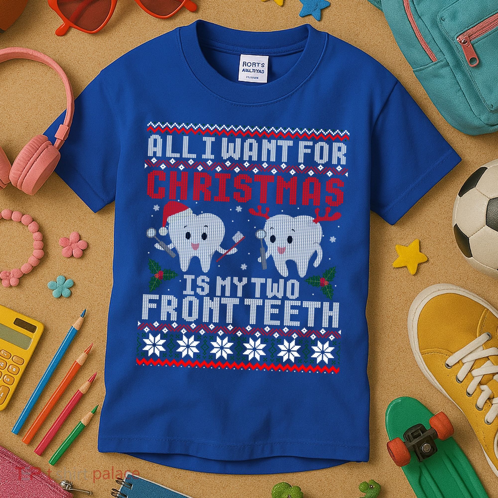 All I Want For Christmas Is My Two Front Teeth Ugly Sweater Cute Gift Kids T-Shirt