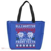 All I Want For Christmas Is My Two Front Teeth Ugly Sweater Cute Gift Tote Bag thumb 0