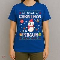 All I Want For Christmas Is A Penguin Funny Xmas Holiday Gift T-Shirt thumb 4