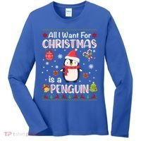 All I Want For Christmas Is A Penguin Funny Xmas Holiday Gift Women's Long Sleeve Shirt thumb 0