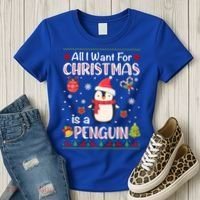 All I Want For Christmas Is A Penguin Funny Xmas Holiday Gift Women's T-Shirt thumb 3