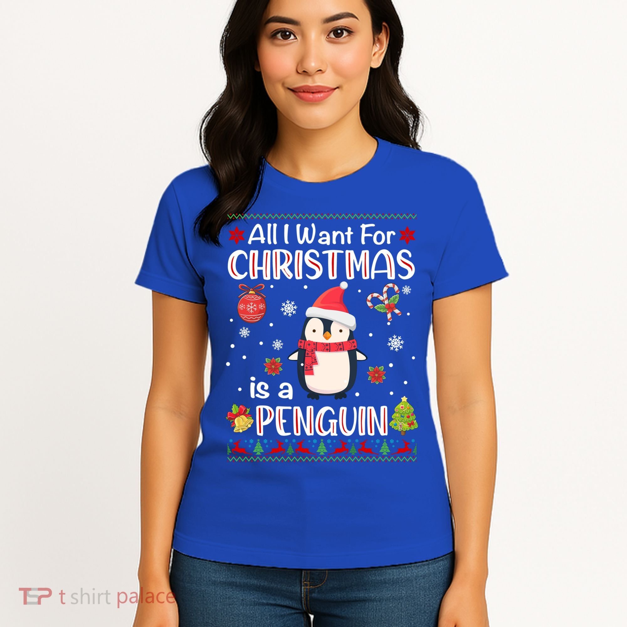 All I Want For Christmas Is A Penguin Funny Xmas Holiday Gift Women's T-Shirt