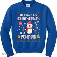 All I Want For Christmas Is A Penguin Funny Xmas Holiday Gift Kids Sweatshirt thumb 0