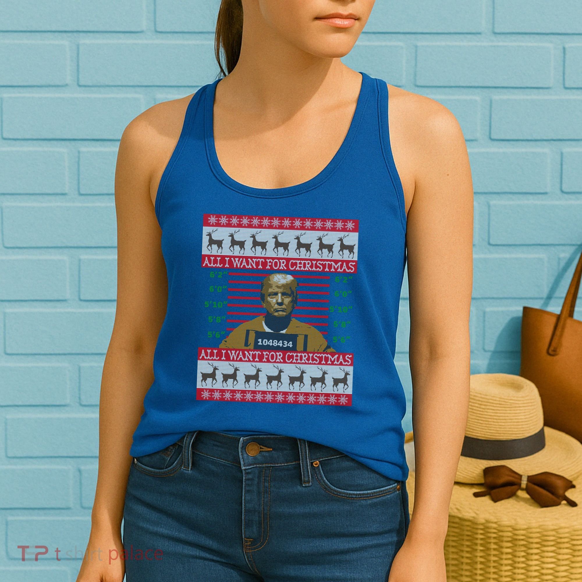 All I Want For Christmas Is Trump In Prison Ugly Christmas Gift Women's Tank Top