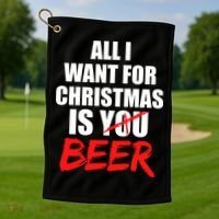 All I Want For Christmas Is Beer Funny Gift Golf Towel thumb 1