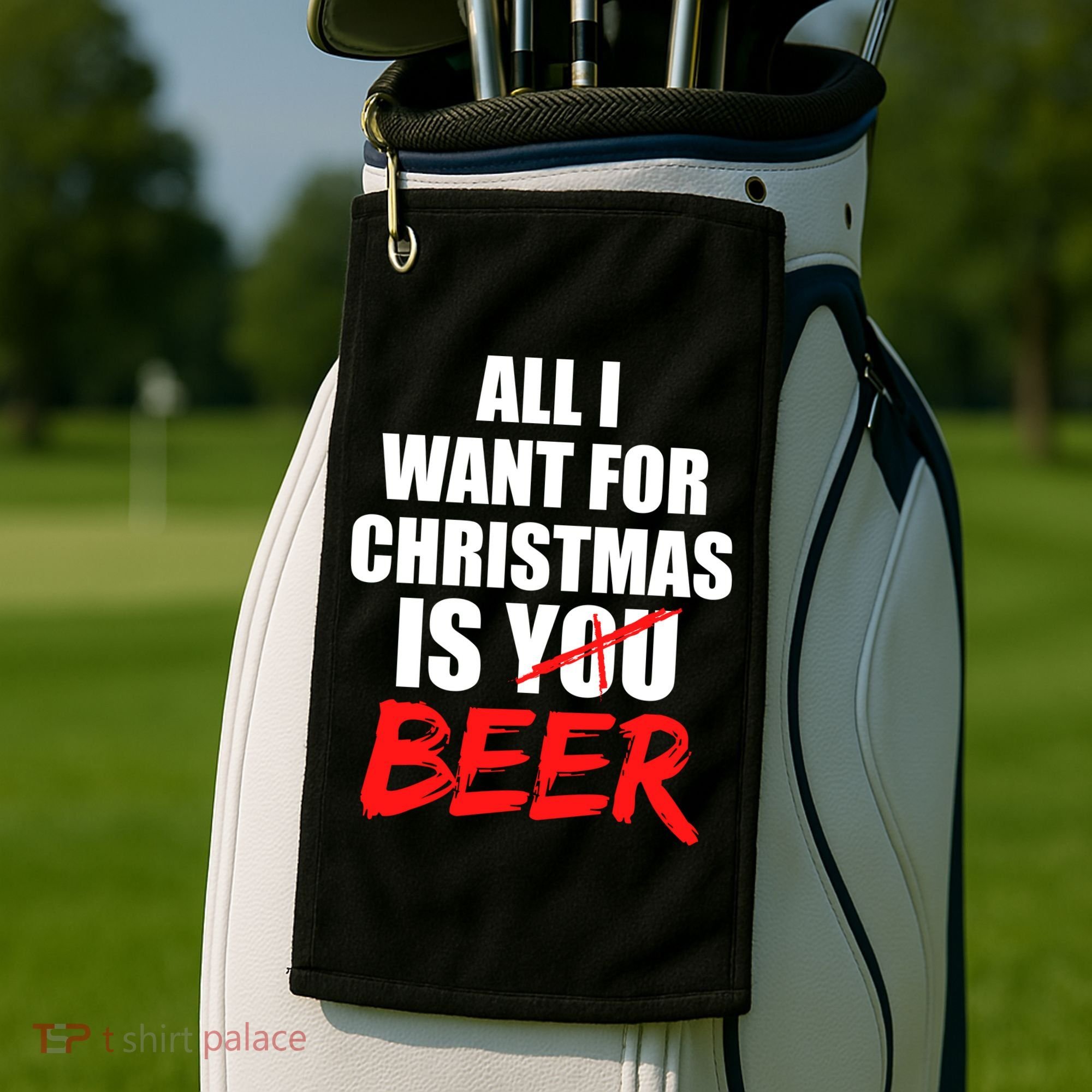 All I Want For Christmas Is Beer Funny Gift Golf Towel