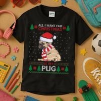 All I Want For Christmas Is My Pug Ugly Christmas Kids T-Shirt thumb 3