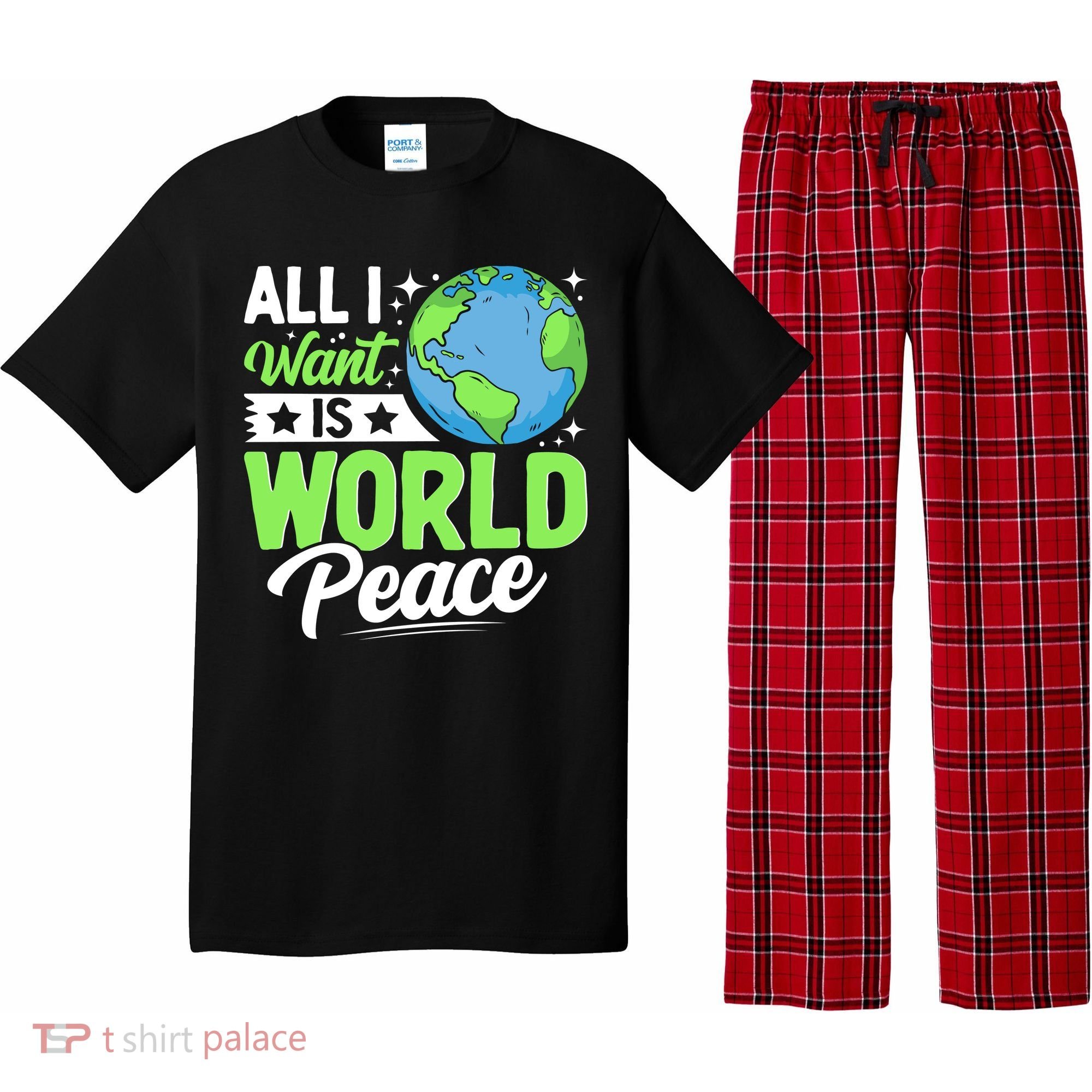 All I Want Is World Peace Graphic Pajama Set