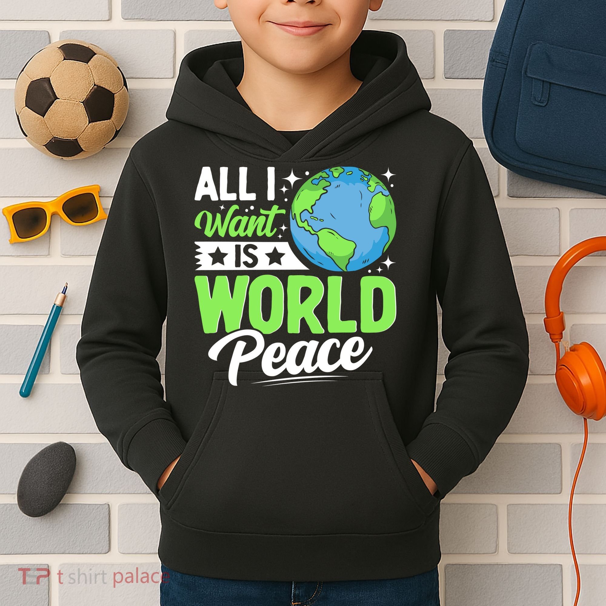 All I Want Is World Peace Graphic Kids Hoodie