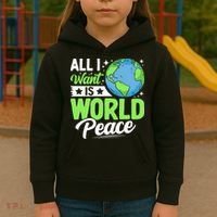 All I Want Is World Peace Graphic Kids Hoodie thumb 3
