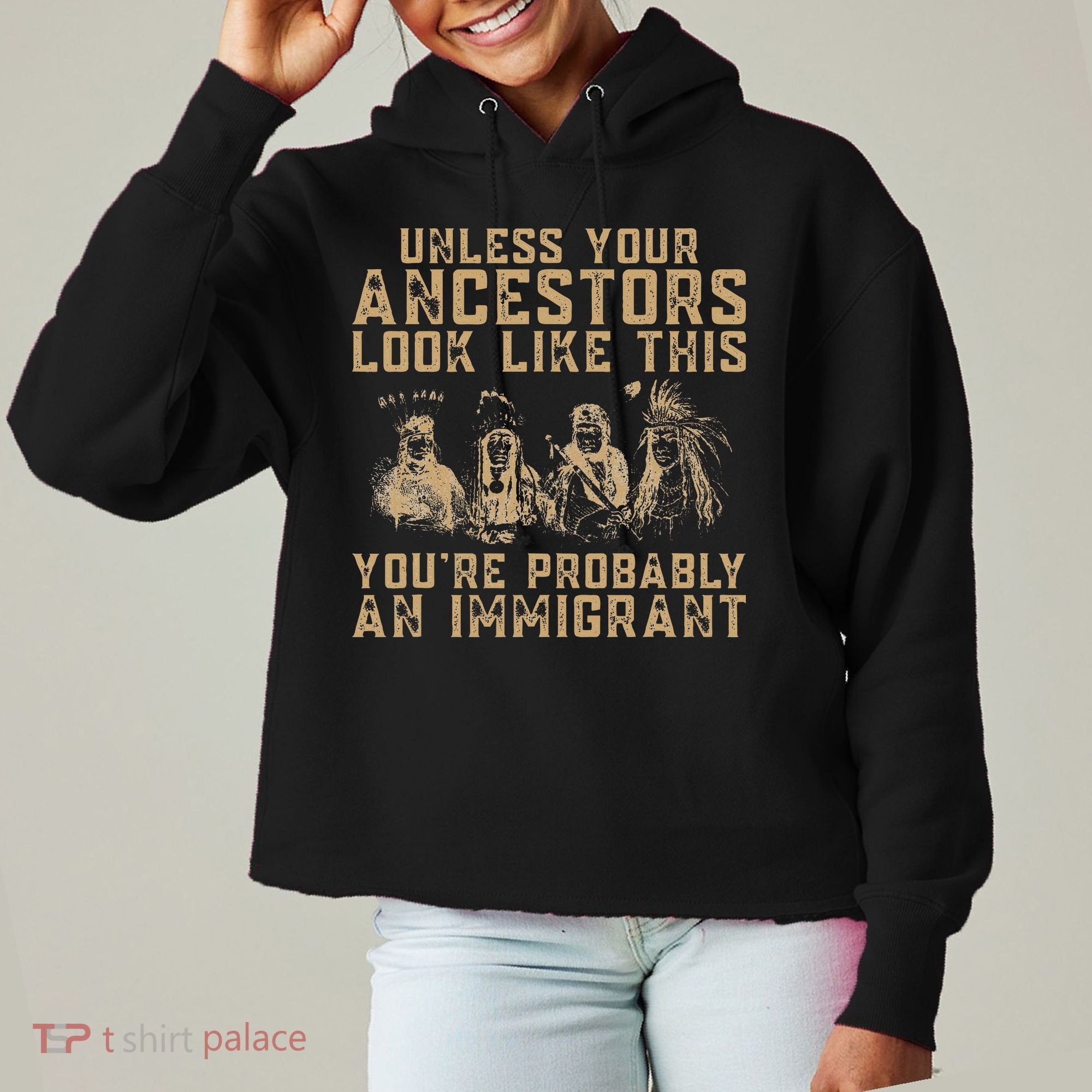 American Indian Youre Probably An Immigrant Ladies Heavyweight Boxy Pullover Hoodie