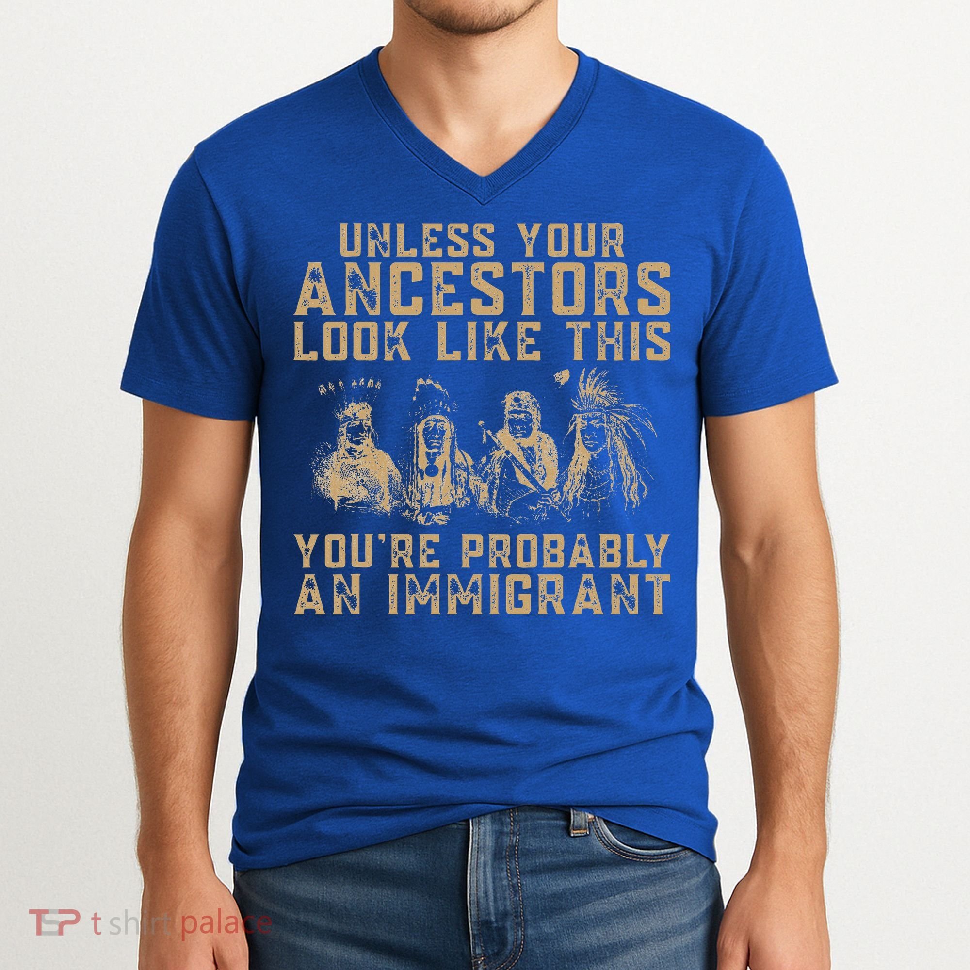 American Indian Youre Probably An Immigrant V-Neck T-Shirt