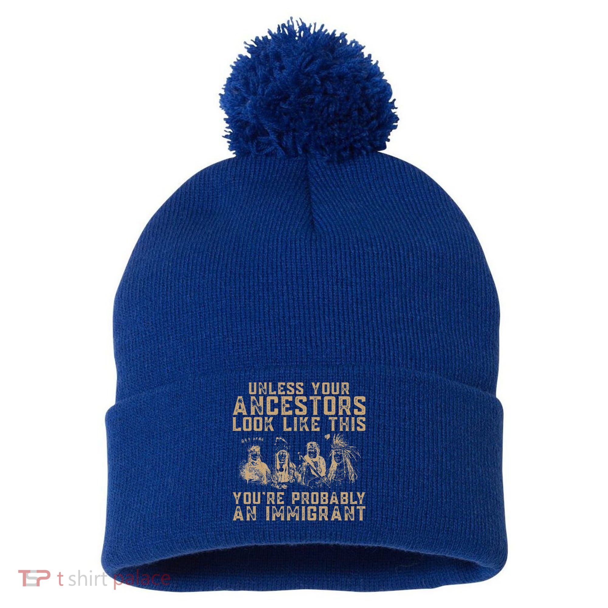 American Indian Youre Probably An Immigrant Pom Pom 12in Knit Beanie