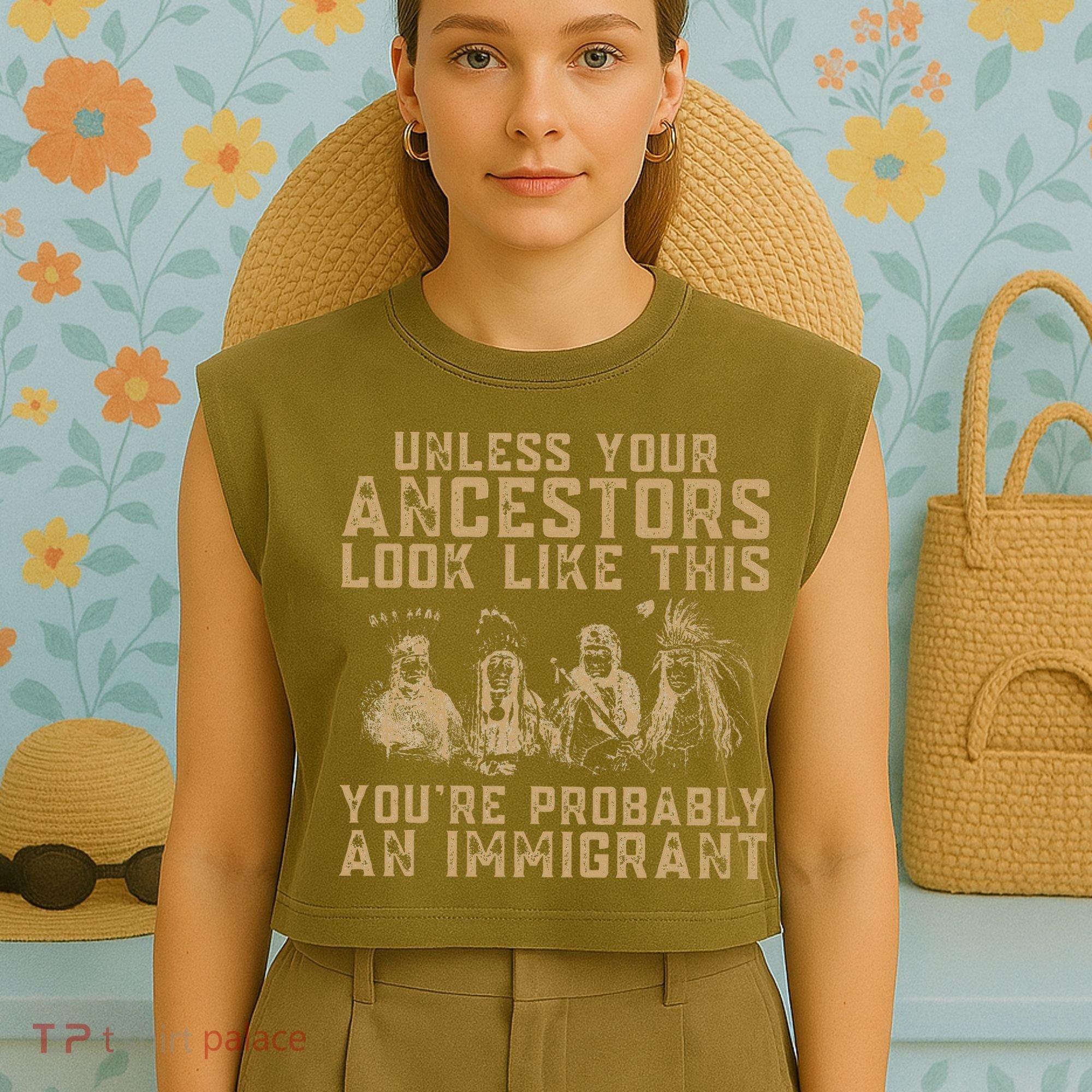 American Indian Youre Probably An Immigrant Garment-Dyed Women's Muscle Tee