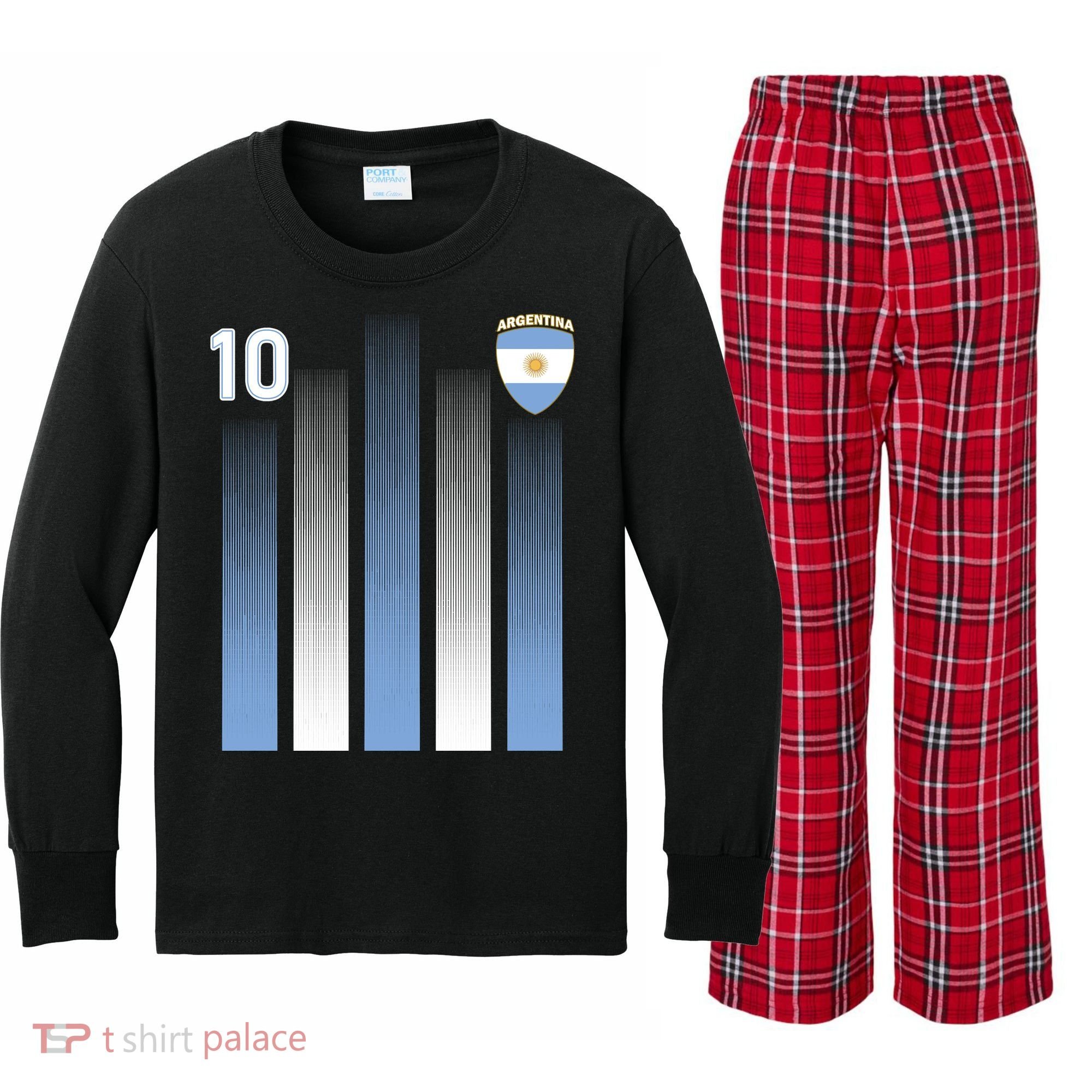 Argentinian Jersey Argentina Soccer Jersey 10 Football Fan Kids Long Sleeve Plaid Pajama Set