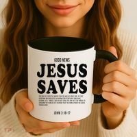 Aesthetic Jesus Christian Bible Verse  Jesus Saves Back Coffee Mug thumb 3