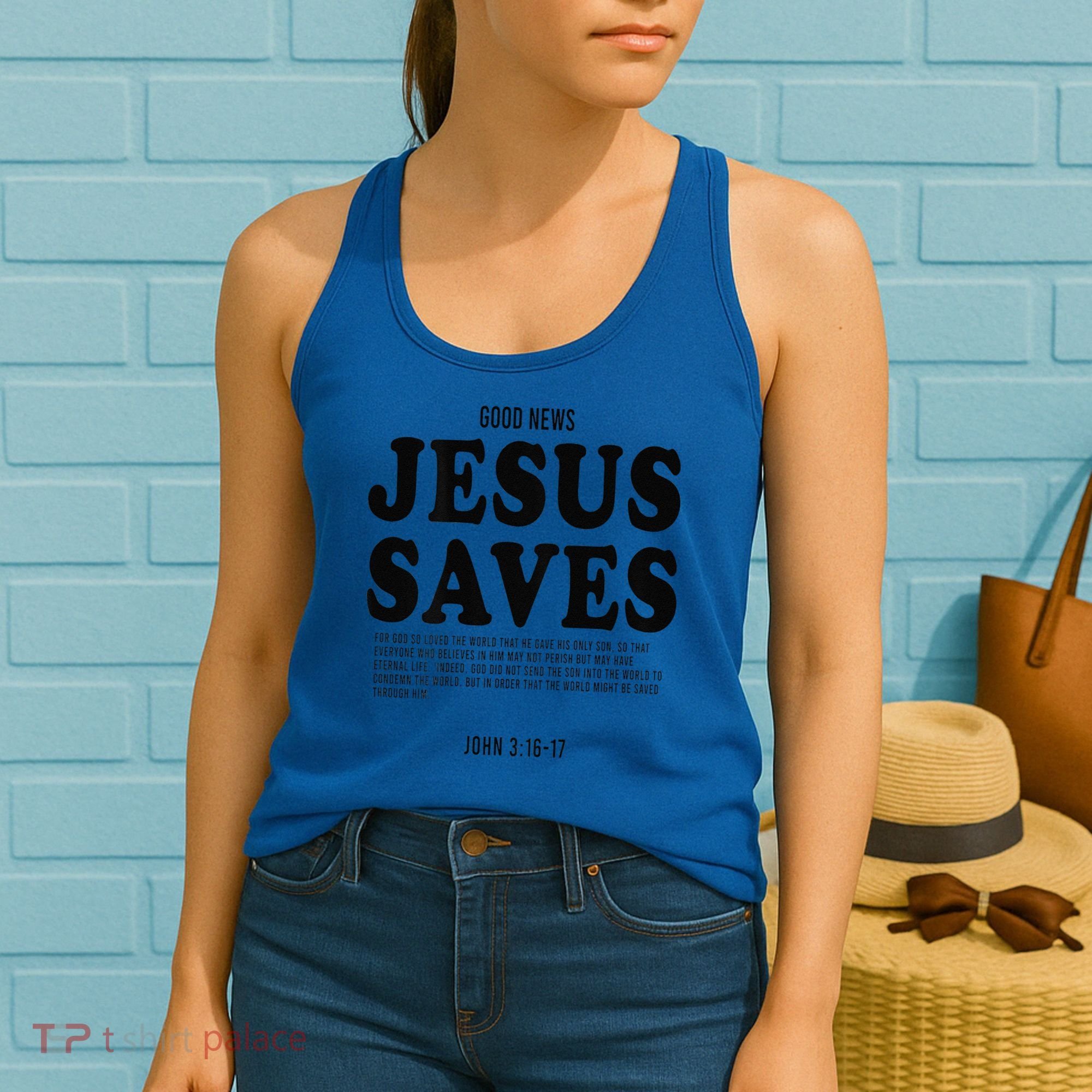 Aesthetic Jesus Christian Bible Verse  Jesus Saves Back Women's Tank Top