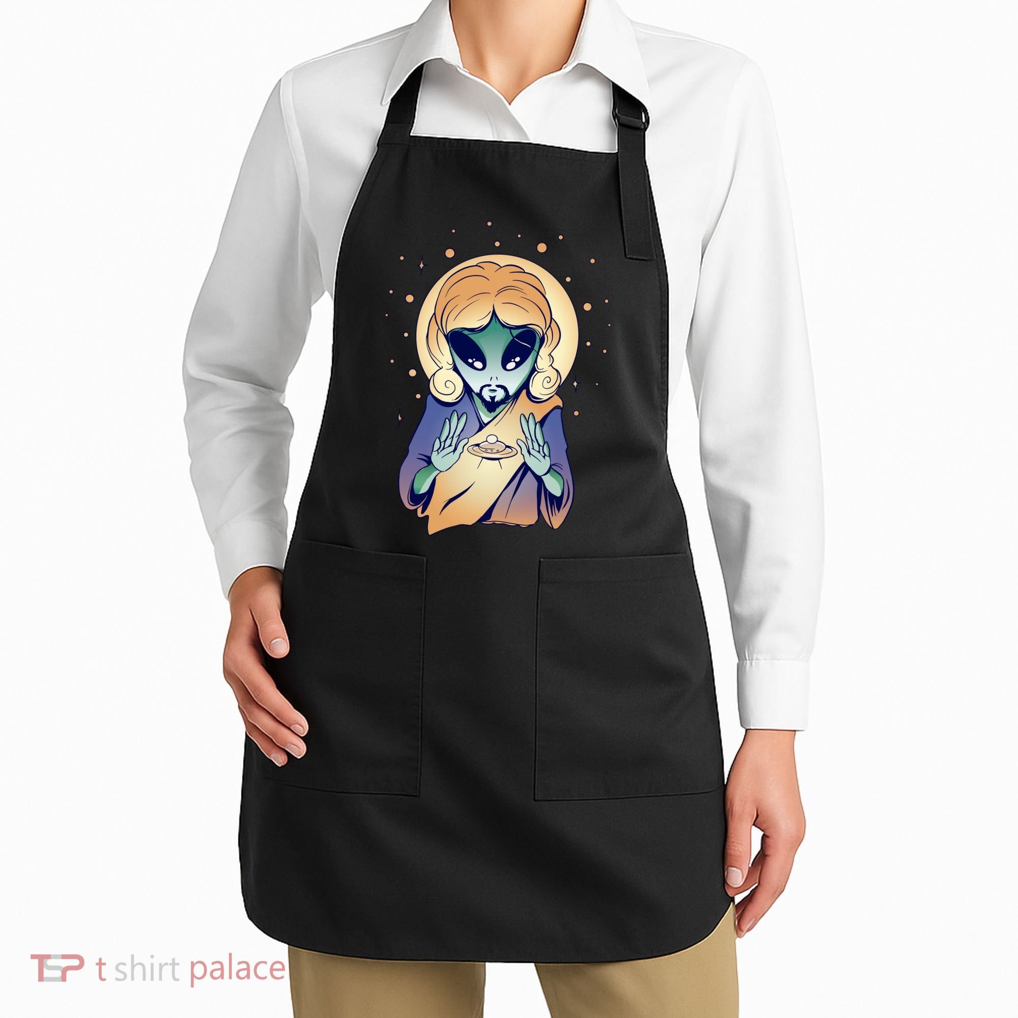 Alien Jesus Space Funny Apron