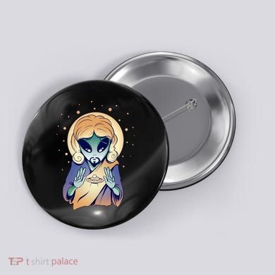 Alien Jesus Space Funny Button