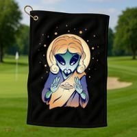 Alien Jesus Space Funny Golf Towel thumb 1