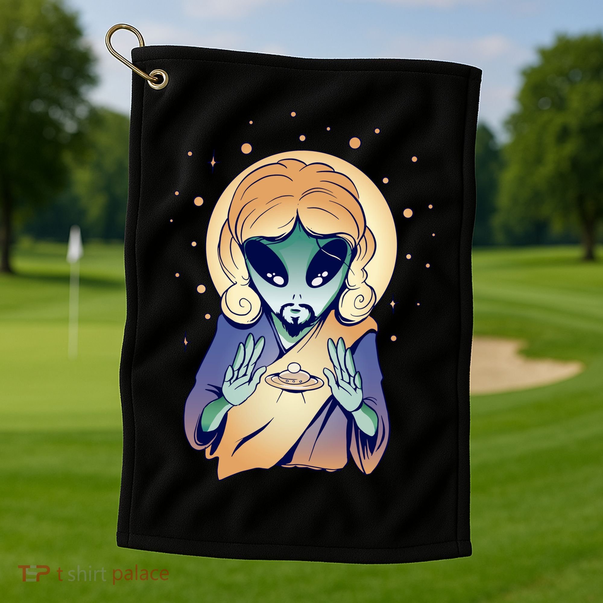 Alien Jesus Space Funny Golf Towel