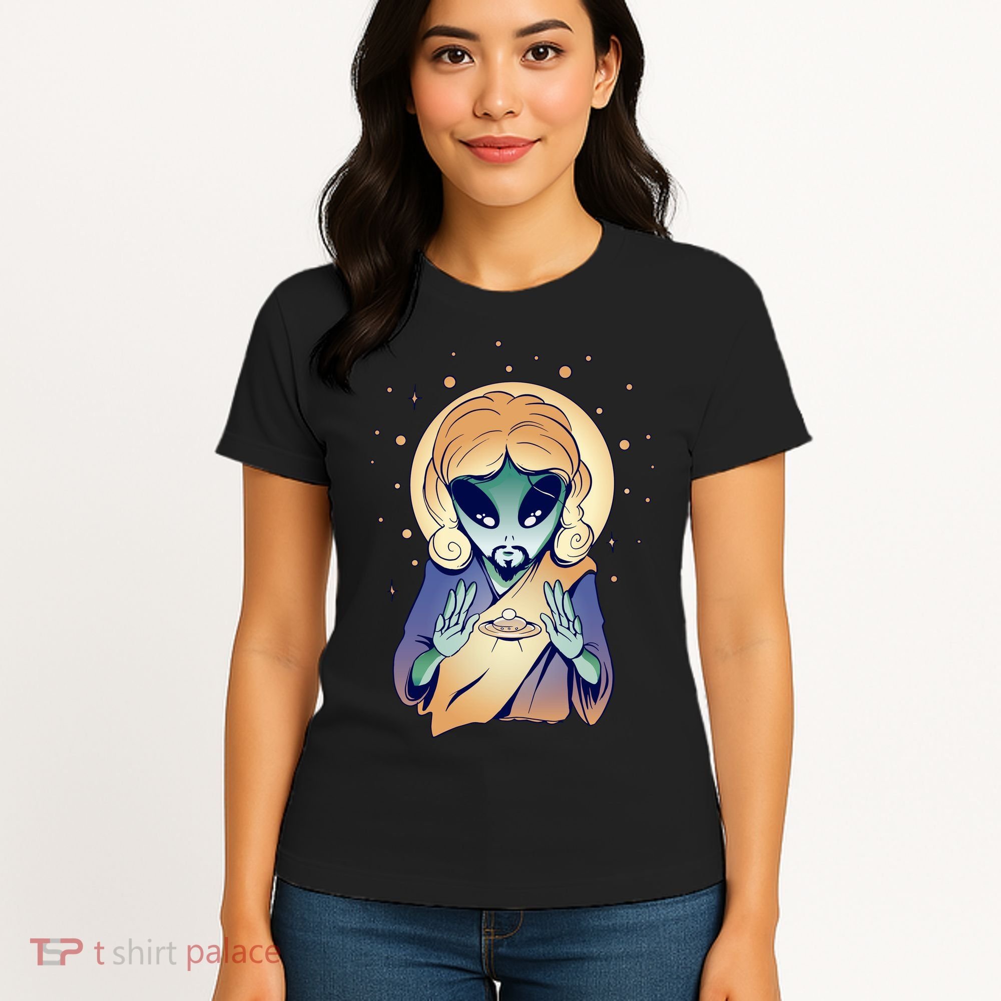 Alien Jesus Space Funny Women's T-Shirt