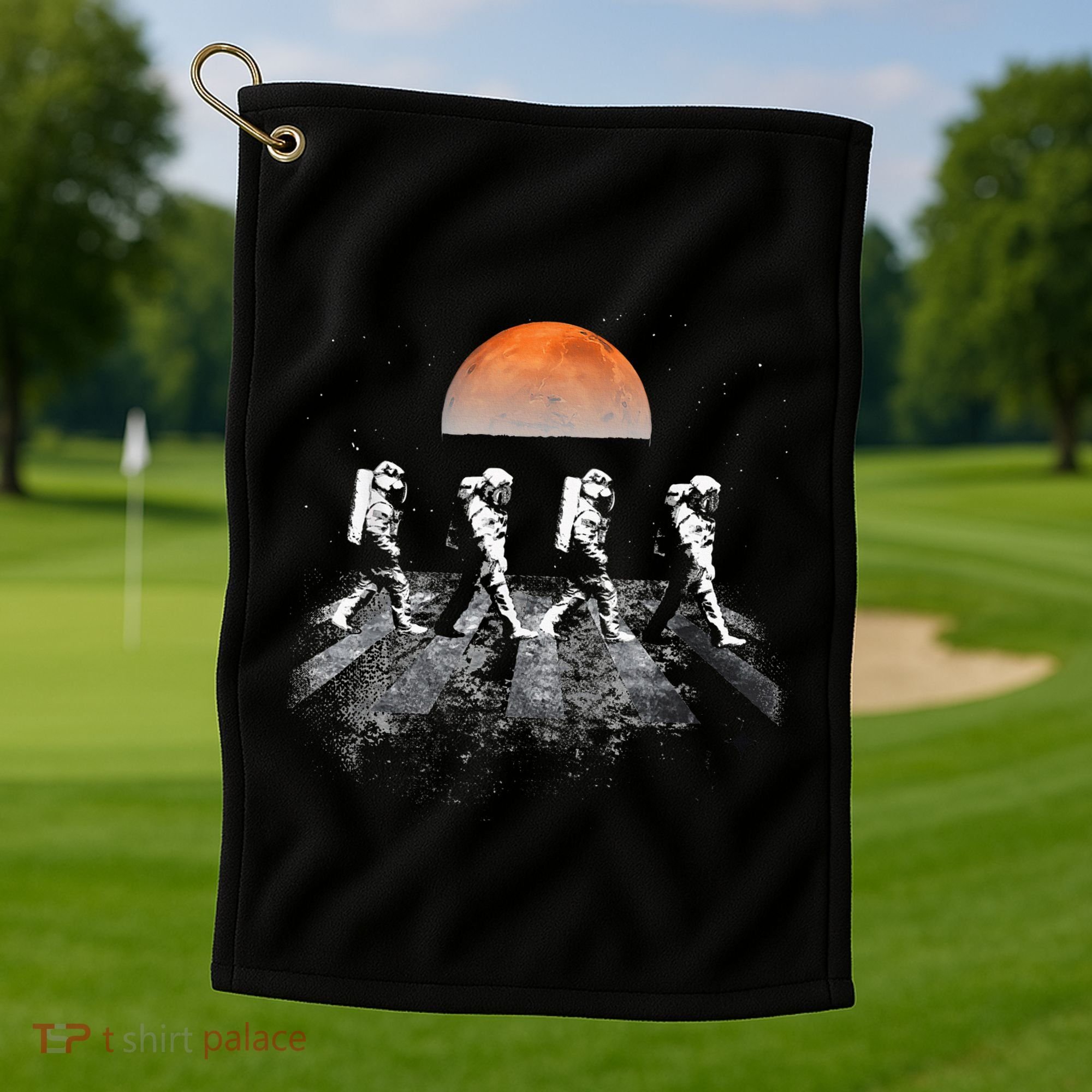 Astronauts Journey To Mars Astronauts In Walking In Space Golf Towel