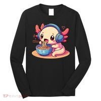 Anime Kawaii Axolotl Eating Ramen Noodles Long Sleeve Shirt thumb 0