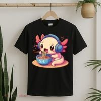 Anime Kawaii Axolotl Eating Ramen Noodles T-Shirt thumb 2