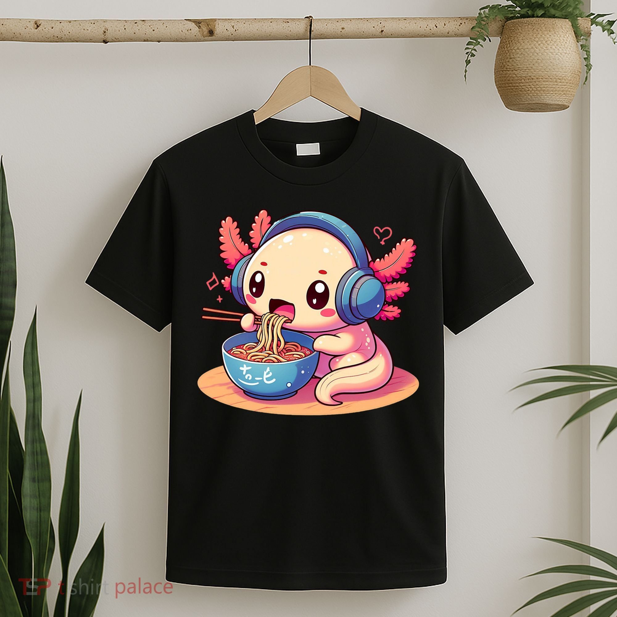 Anime Kawaii Axolotl Eating Ramen Noodles T-Shirt