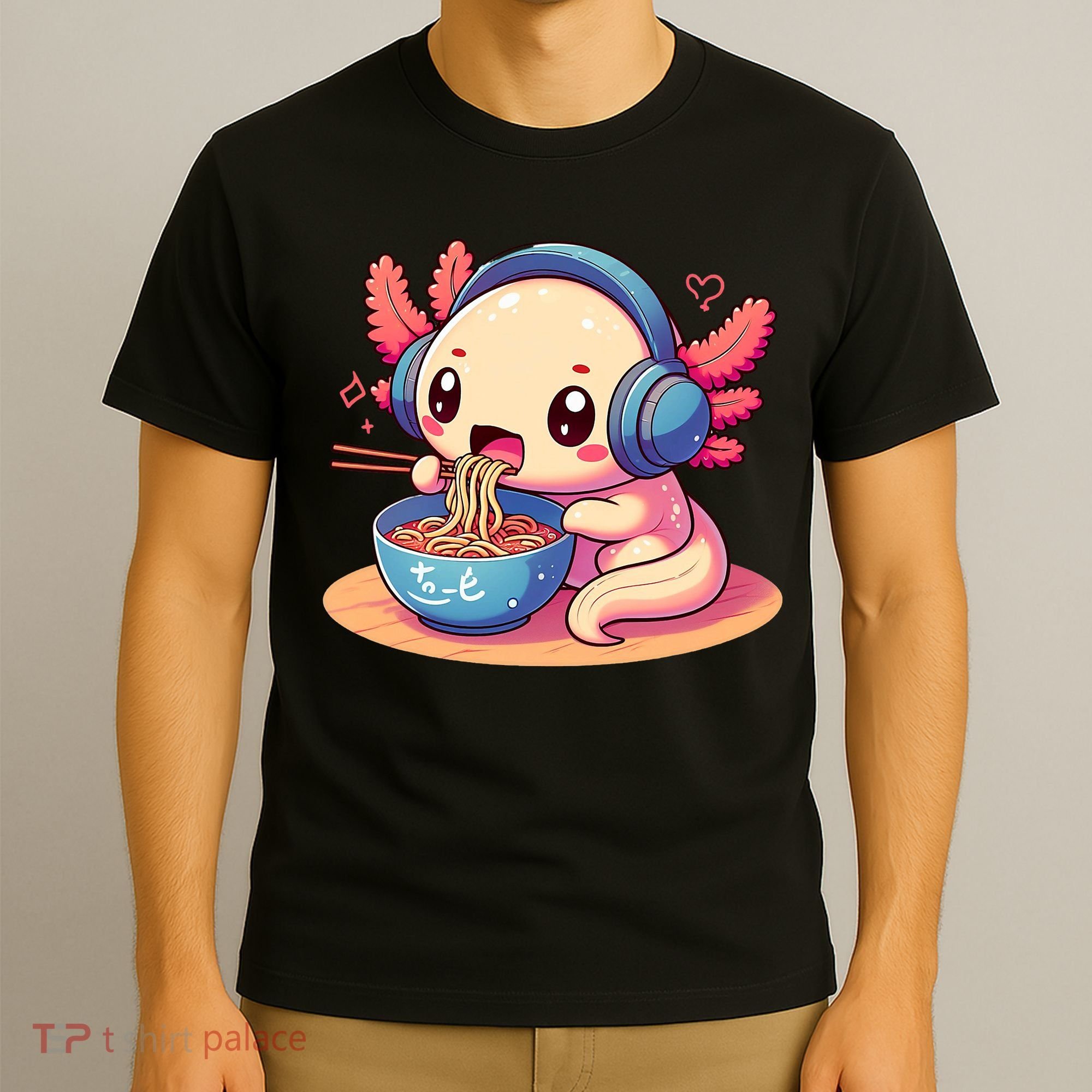 Anime Kawaii Axolotl Eating Ramen Noodles T-Shirt