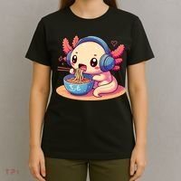 Anime Kawaii Axolotl Eating Ramen Noodles T-Shirt thumb 4