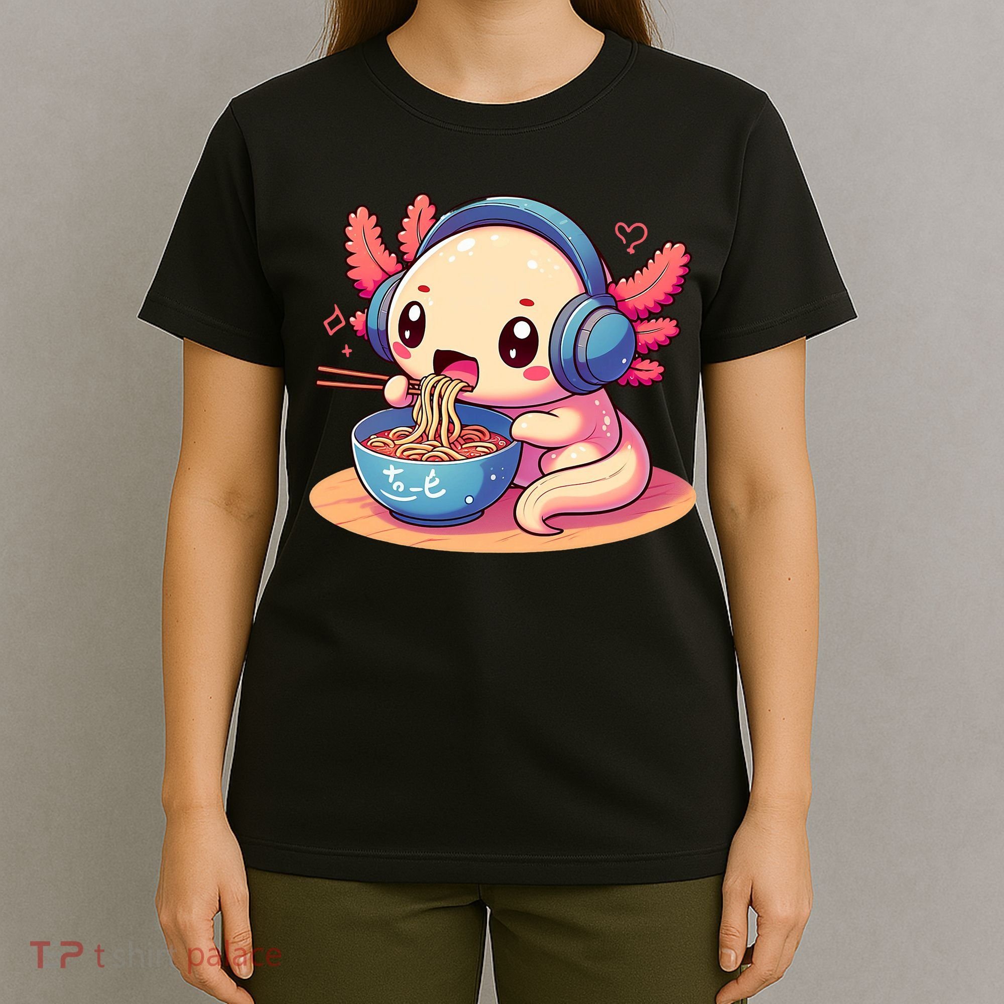 Anime Kawaii Axolotl Eating Ramen Noodles T-Shirt