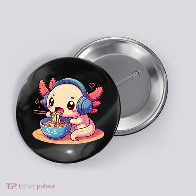 Anime Kawaii Axolotl Eating Ramen Noodles Button
