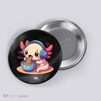 Anime Kawaii Axolotl Eating Ramen Noodles Button thumb 0