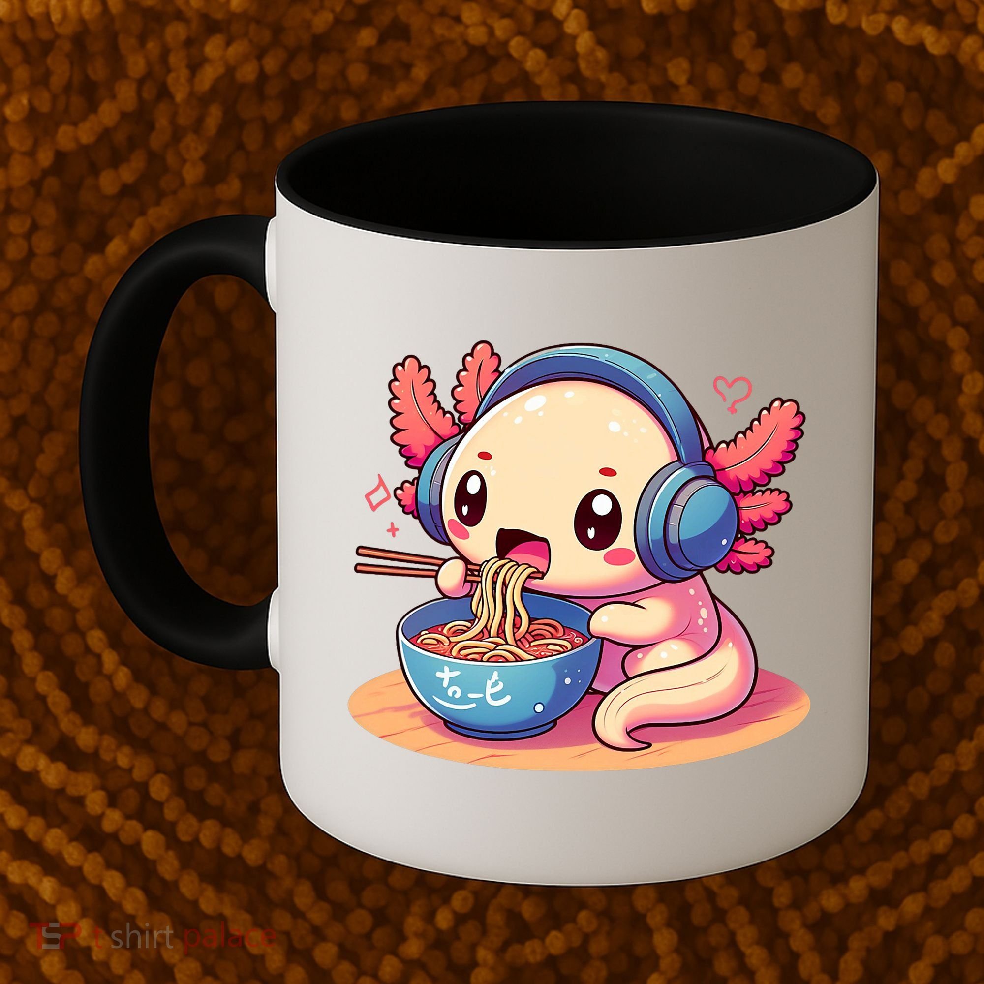 Anime Kawaii Axolotl Eating Ramen Noodles Coffee Mug