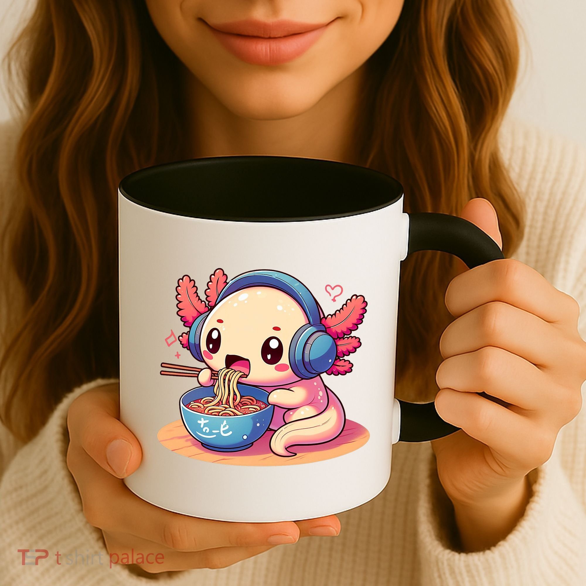 Anime Kawaii Axolotl Eating Ramen Noodles Coffee Mug