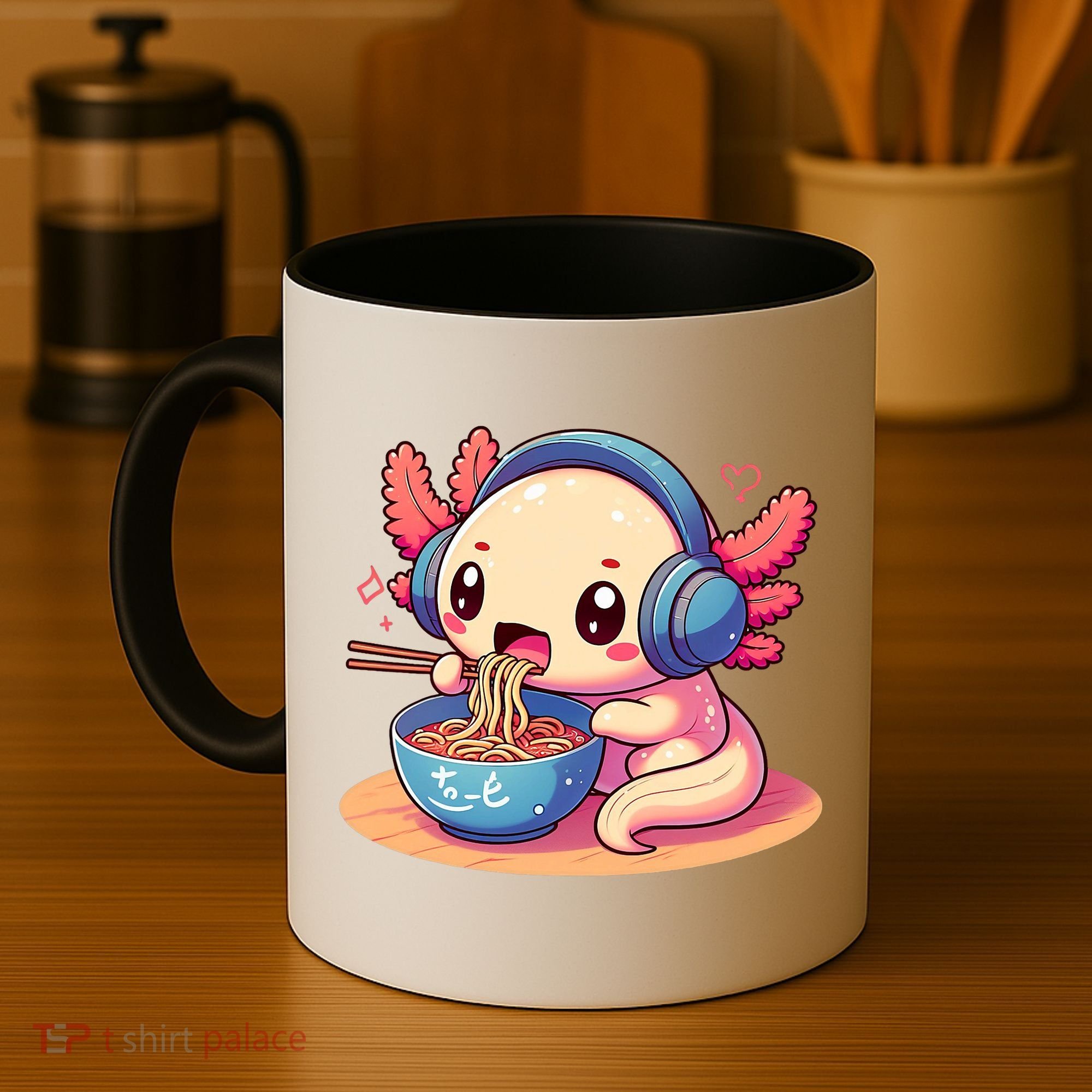 Anime Kawaii Axolotl Eating Ramen Noodles Coffee Mug