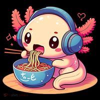 Anime Kawaii Axolotl Eating Ramen Noodles Coffee Mug thumb 5