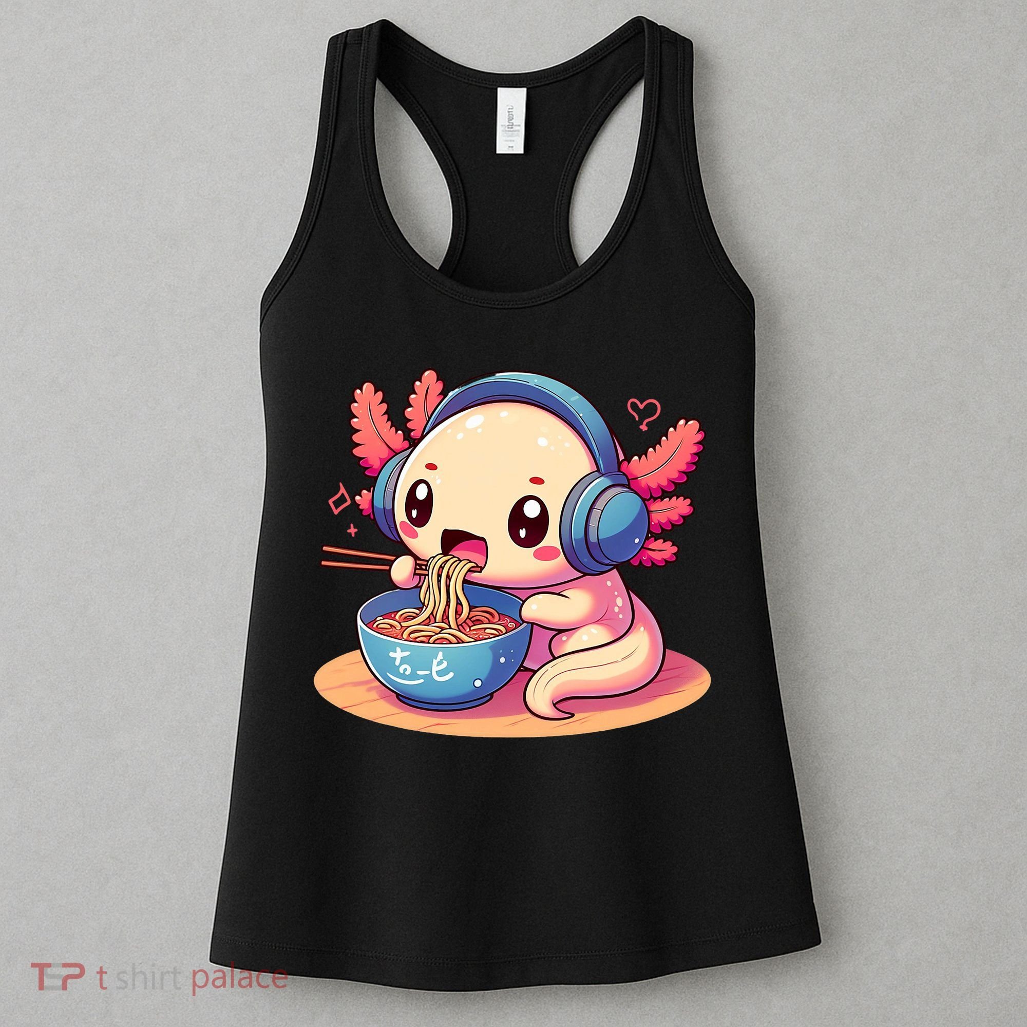 Anime Kawaii Axolotl Eating Ramen Noodles Women's Tank Top